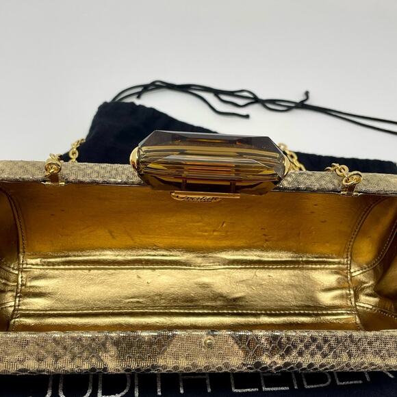 Overture Judith Leiber Golden Metallic Python Embossed Leather Evening Bag Jewel - Picture 13 of 14